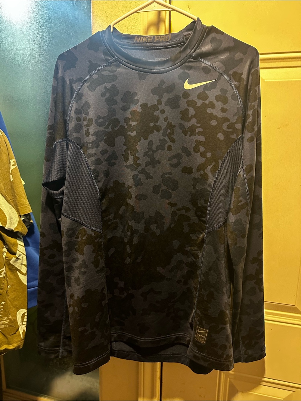 Nike Pro Fitted Long Sleeve Shirt Blue Camo Activewear